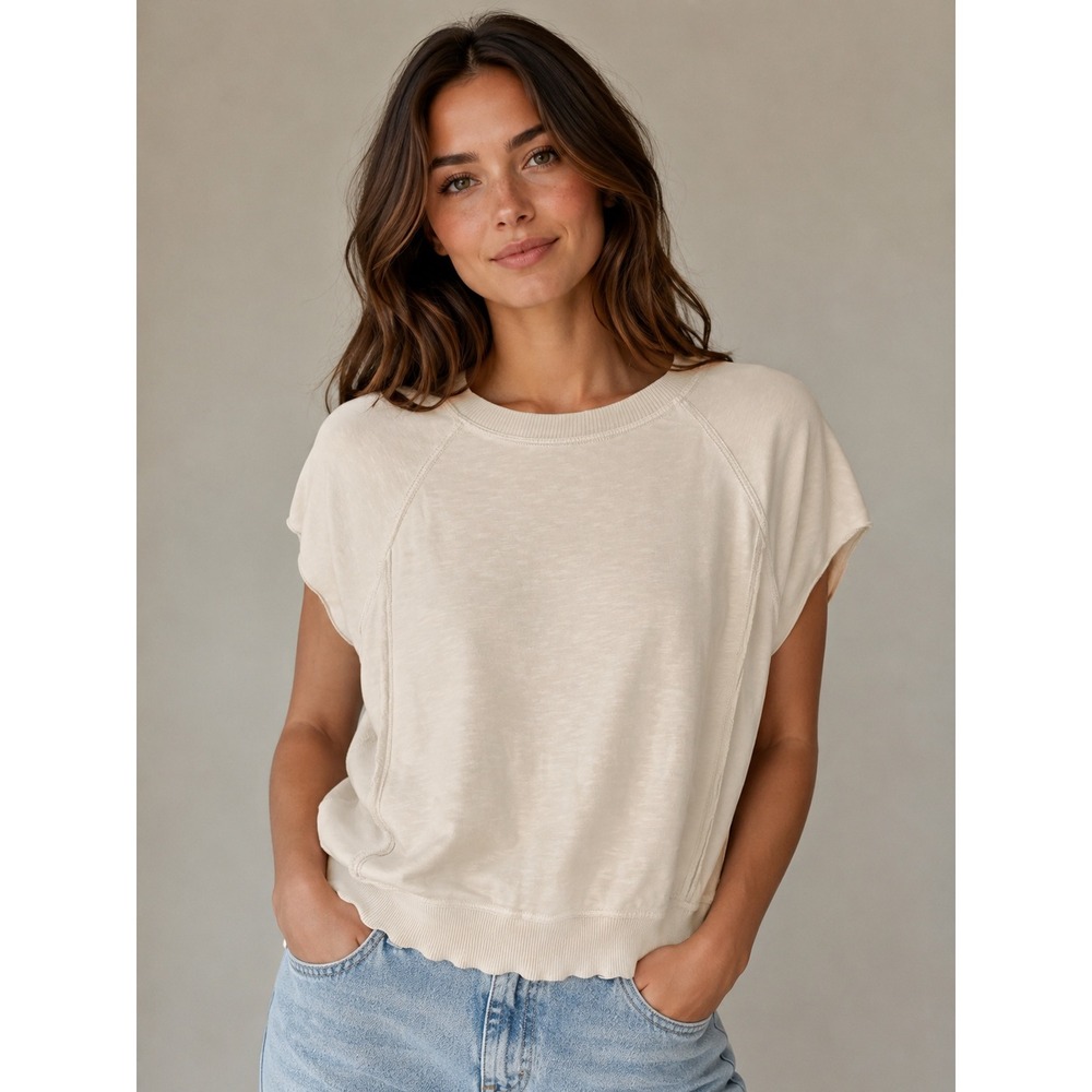 Pilcro Anthropologie Cream Short Sleeve Sweatshirt Size 1X
